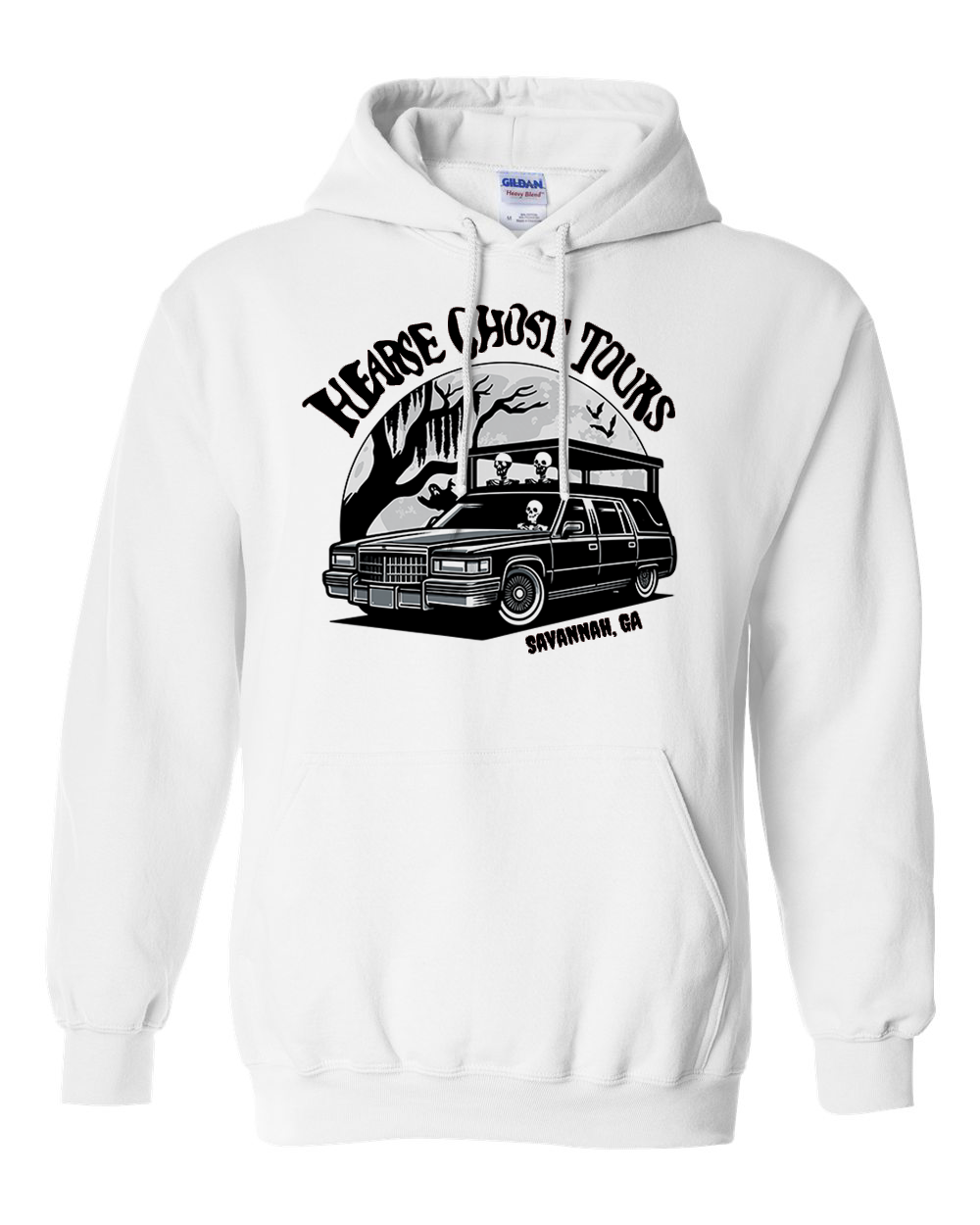 Hearse Ghost Tour “Black and White” Unisex Hooded Pullover Sweatshirt